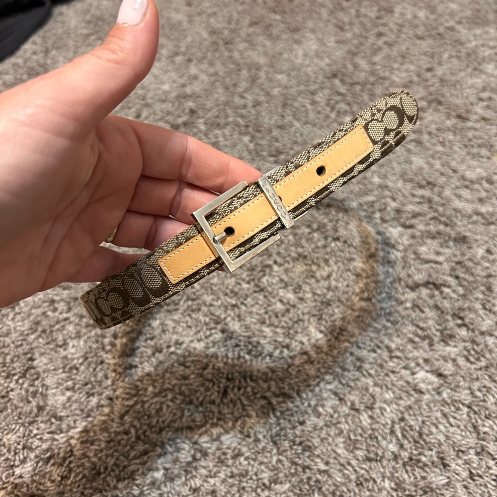 Coach Signature Canvas Leather Belt Tan Brown 34” Never Worn - Picture 2 of 6